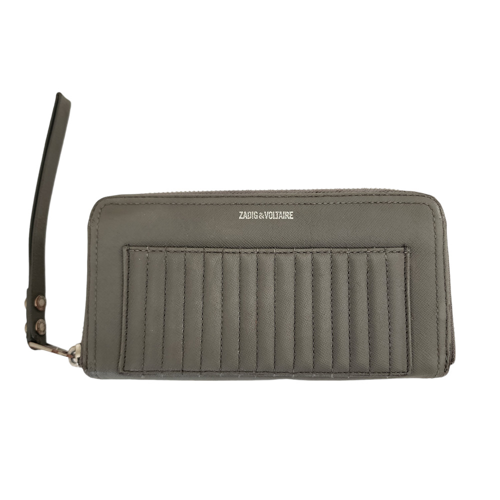 Zadig & Voltaire Grey Wallet Leather Gray Zipper Slip Pockets Quilted Wrislet